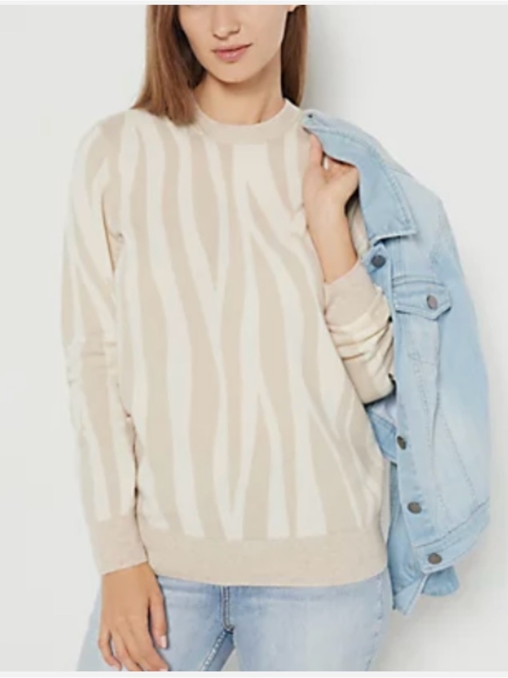 Soft by Naadam - 100% Cashmere Zebra Printed Pullover Sweater - Cream Size:L